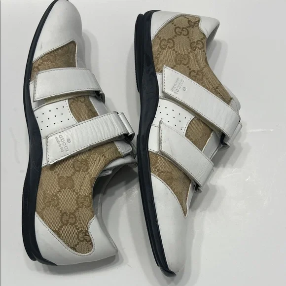 Gucci White/Beige GG Canvas and Leather Velcro Sneakers Size 38 - Picture 6 of 11